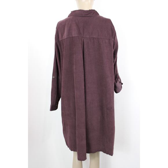 J. Jill Corduroy Shirt Button Down Dress Burgundy Brown Pockets Soft Size XL P - Picture 6 of 11